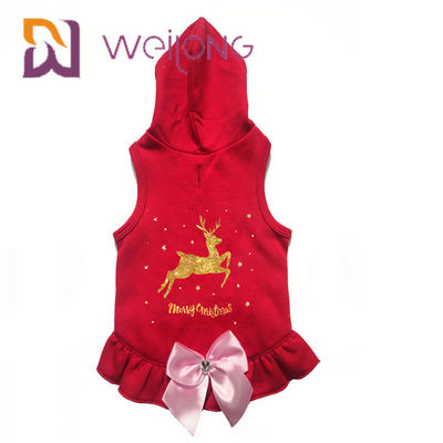 Смычок сатинировки напечатал Hoodie рождества золотого пальто зимы собаки оленей красный для котов собак